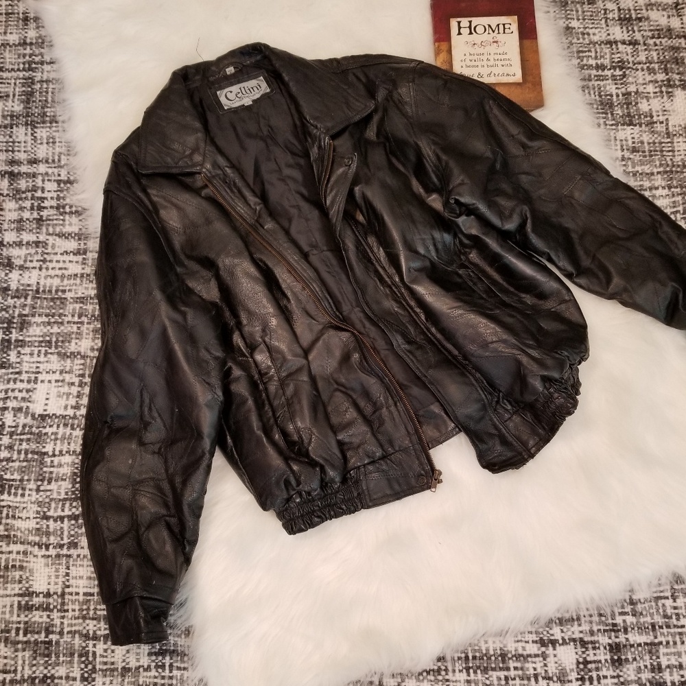 Cellini Vintage Leather Patchwork Bomber Jacket!! - image 1